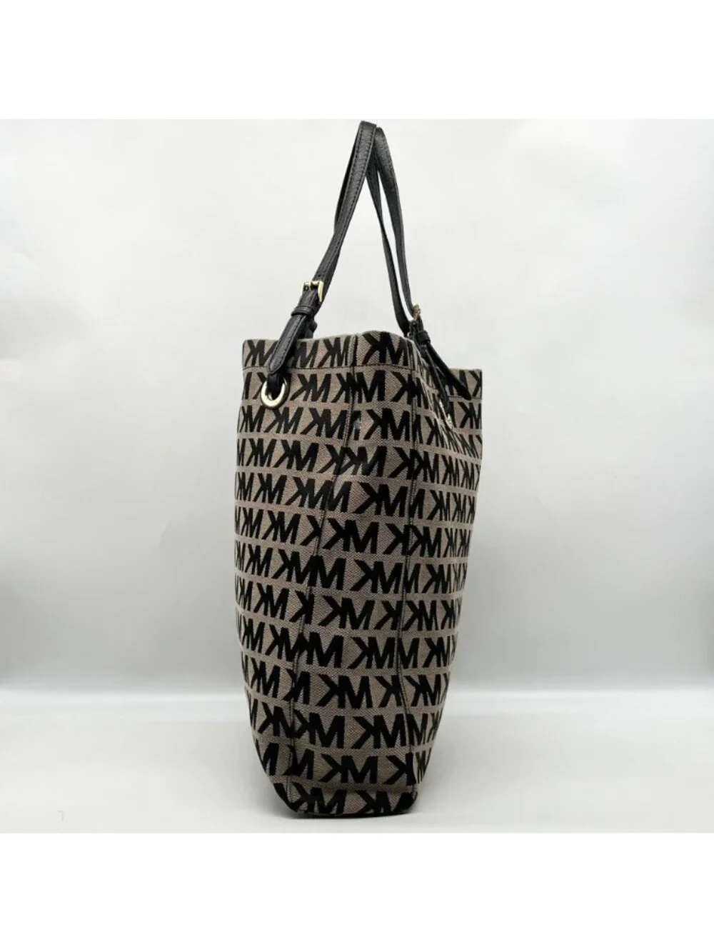 Michael Kors Khaki & Black Logo Print Canvas Jet Set Tote Bag - Picture 4 of 11